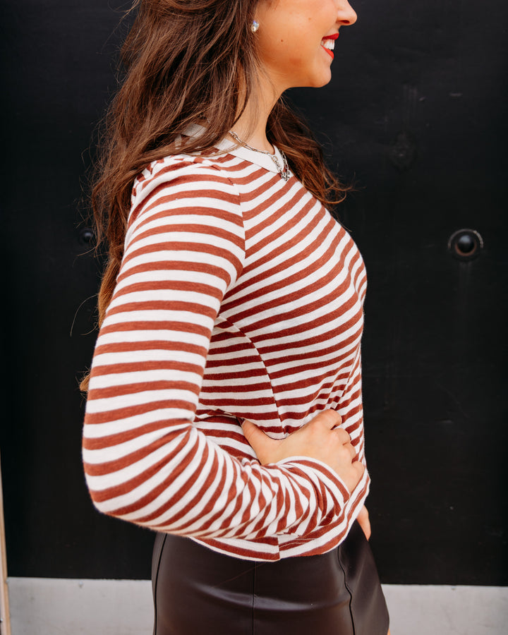 Z Supply: Junie Long Sleeve Stripe Slub Tee in Dark Rosewood (ZT264764)