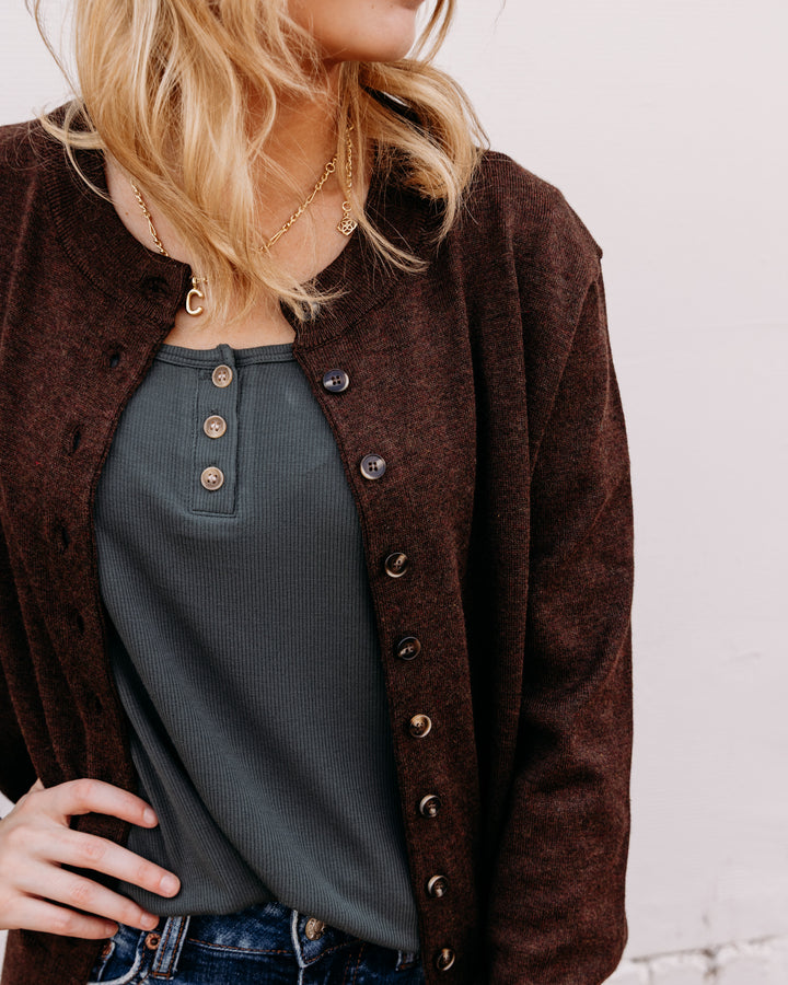 Karen Kane: Button Up Cardigan Sweater in Chocolate (3L89344)