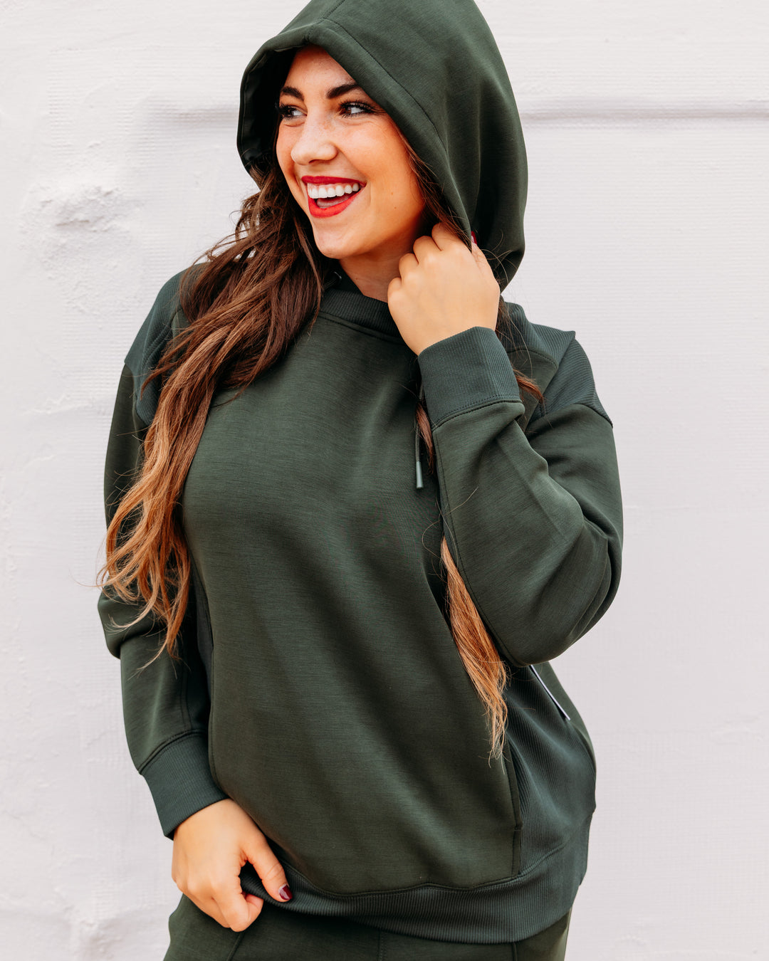 Tribal: Combo Fabric Hoodie With Pockets in Cedargreen (6296O-5032-3376)