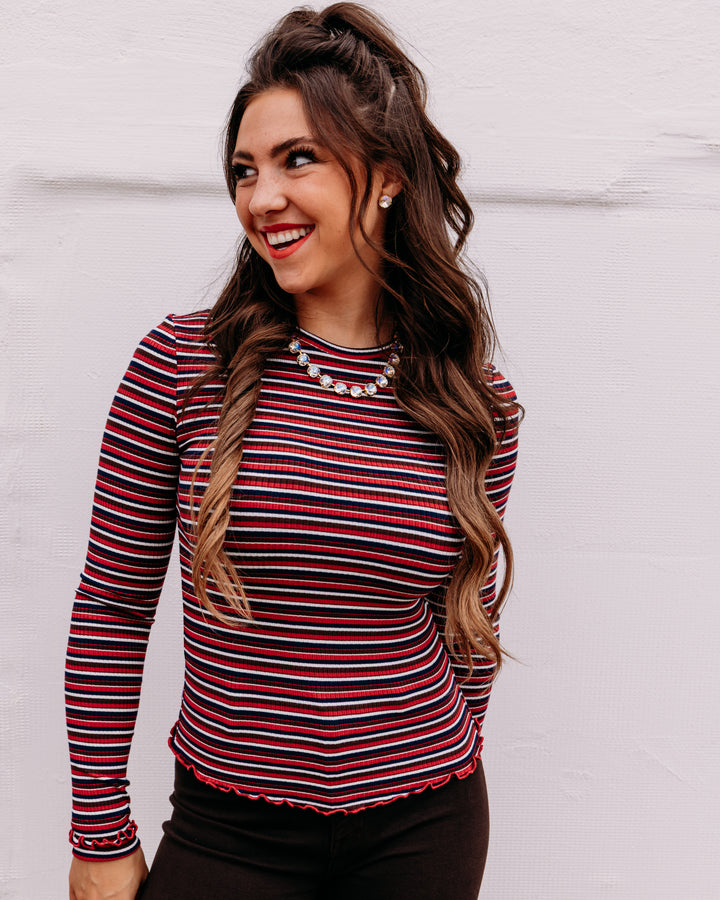 Daze: Moondrift Long Sleeve Variegated Rib Tee in Serra Stripe (D00052010-VR)