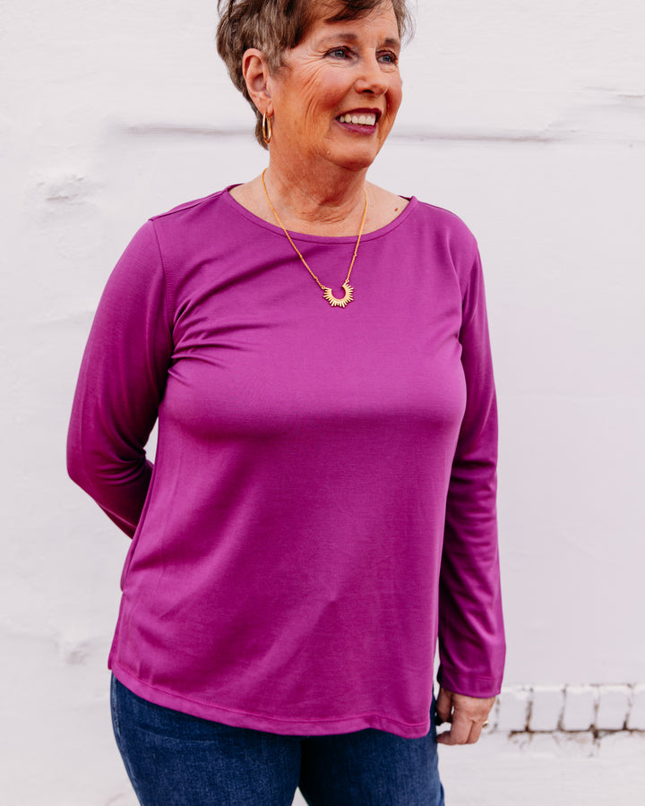 Multiples: Knit Long Sleeve Scoop Neck Top in Plum (M46102TM)