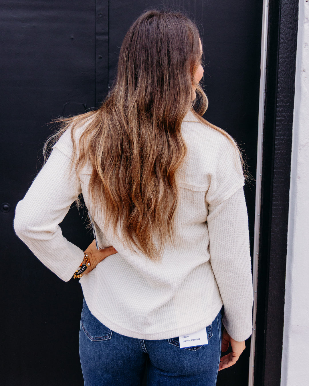 Multiples: Knit Rolled Long Sleeve Top in White (M46606TM)