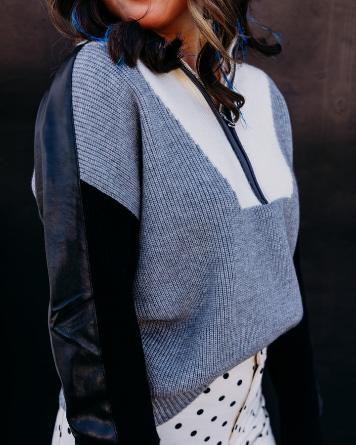 Elan: Half-zip sweater in Grey Color Block (SWB11476)