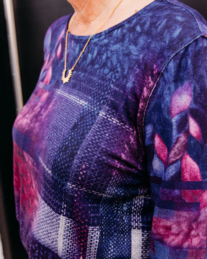Multiples: Knit Long Sleeve Drop Shoulder Back Hi-Lo Top in Multi (M46510TM)
