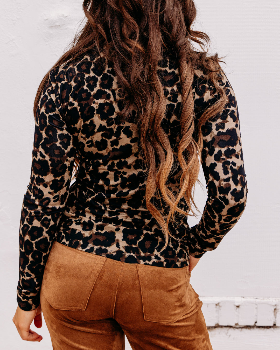 Charlie B: Printed Jersey Long Sleeve Mock Neck Top in Leopard