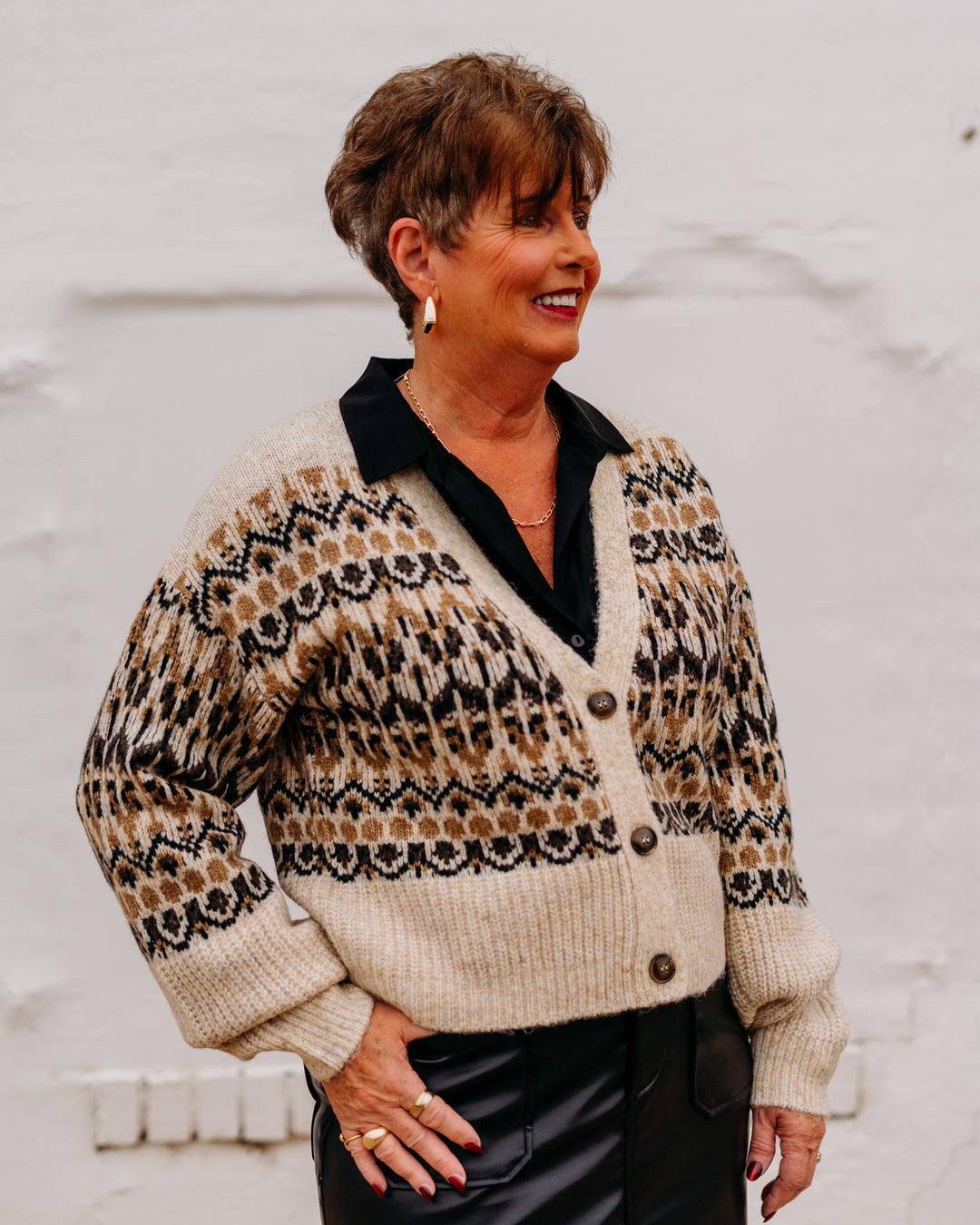 Karen Kane: Jacquard Cardigan Sweater in Multi Color 3L89145 - The Vogue Boutique