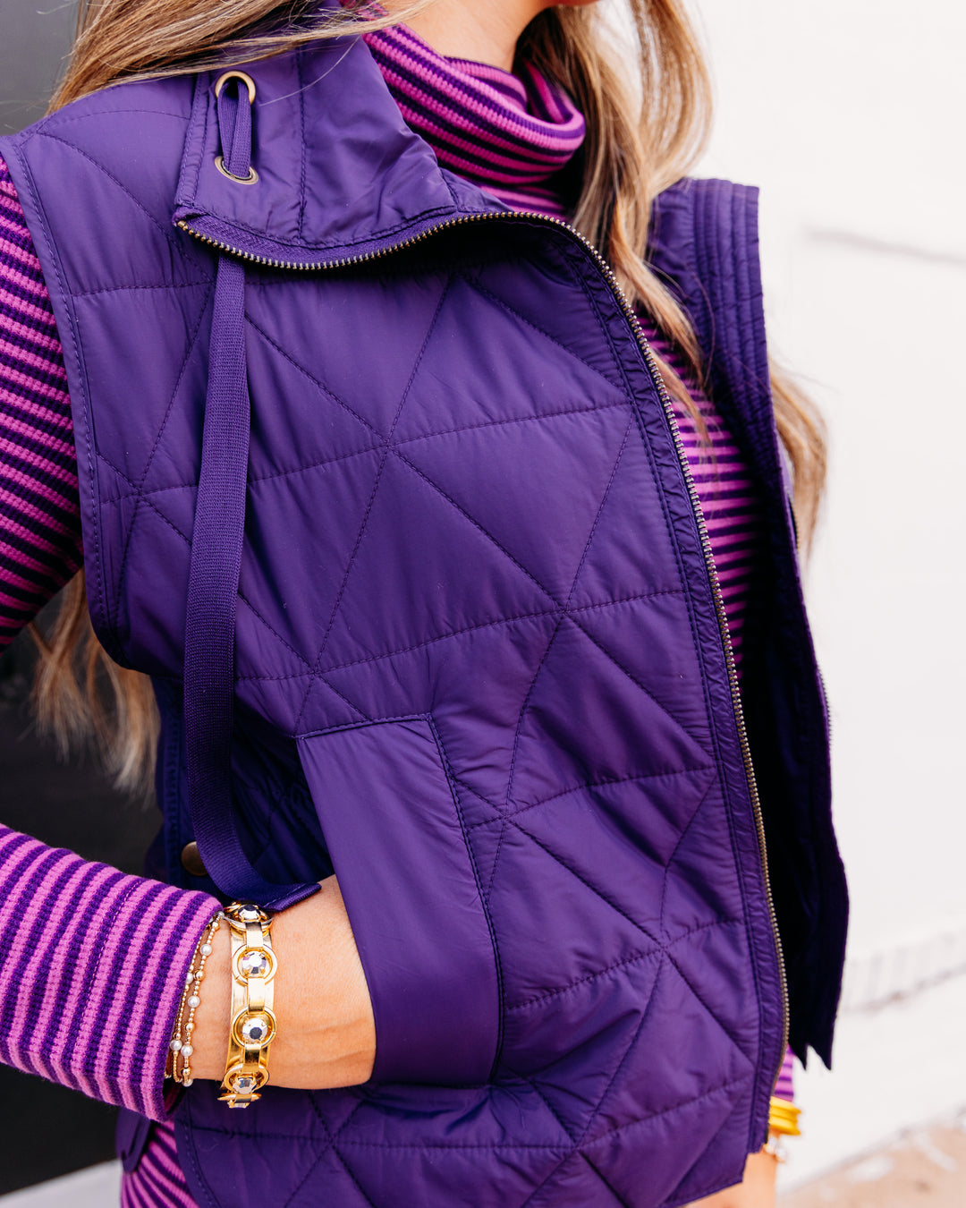 Multiples: Woven Drawstring  Vest in Eggplant (M46109VM)