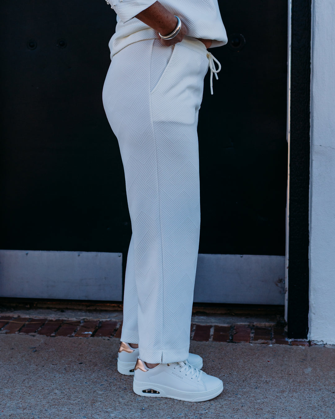 Multiples: (Slimsation) Soft White Drawstring Crop Pant (M16709PM) - The Vogue Boutique