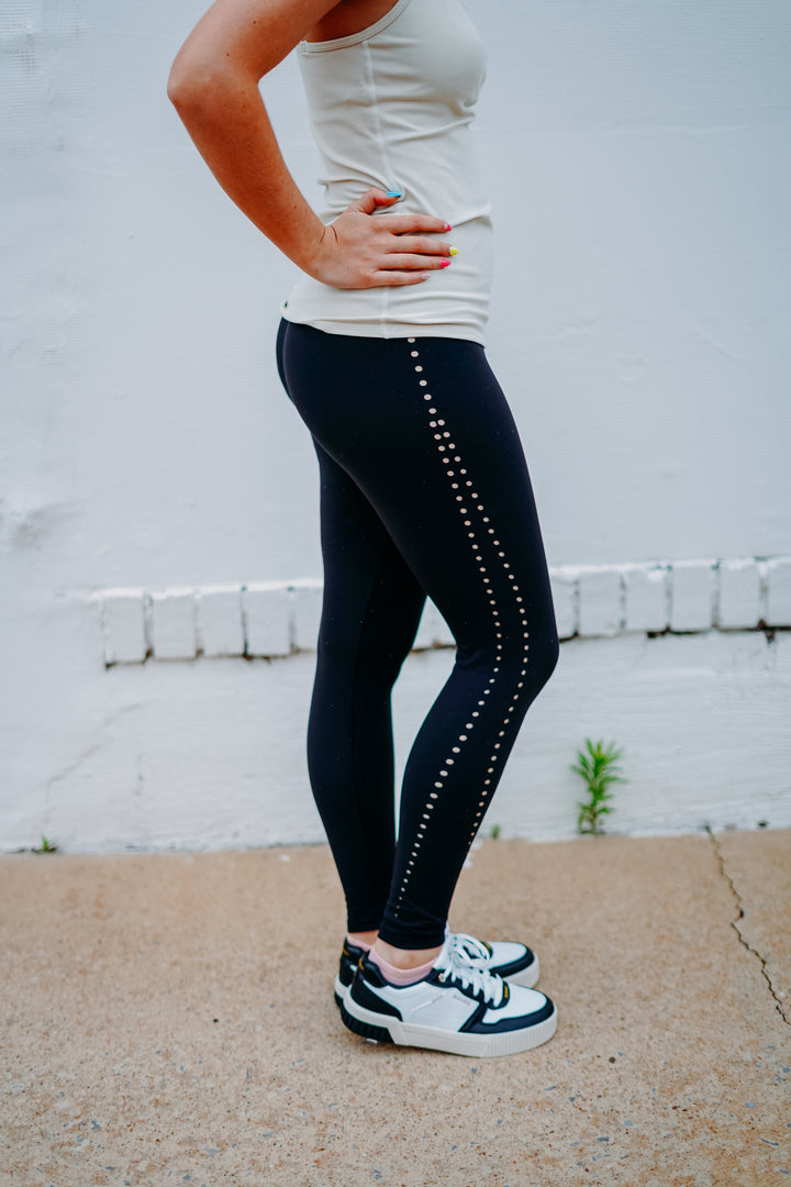 Glyder: Laser Cut 7/8 Black Legging - The Vogue Boutique