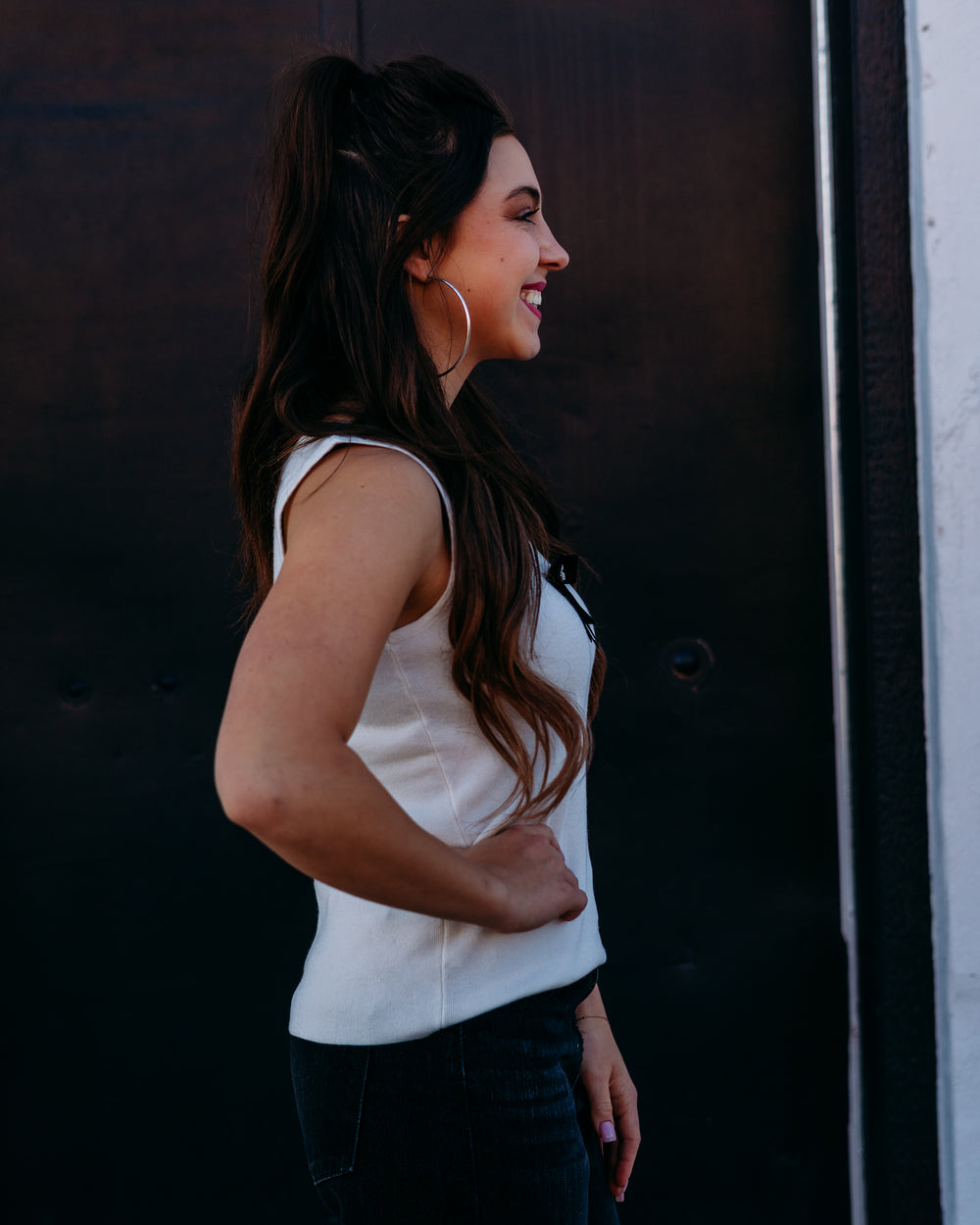 Frank Lyman: White Tank Top With Black Bow (254913) - The Vogue Boutique