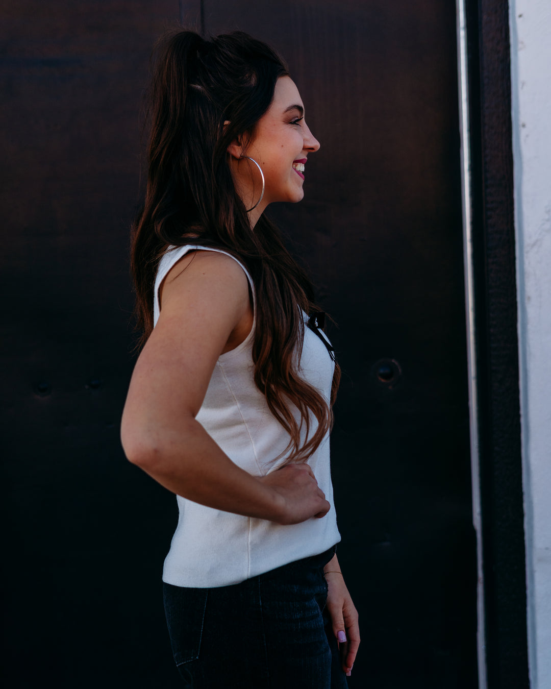 Frank Lyman: White Tank Top With Black Bow (254913) - The Vogue Boutique