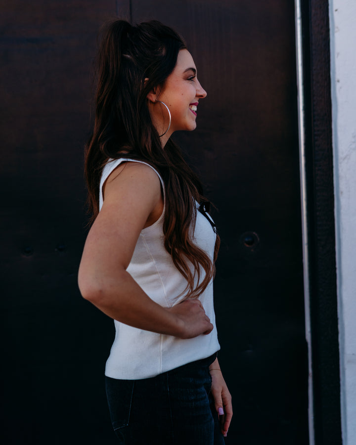 Frank Lyman: White Tank Top With Black Bow (254913) - The Vogue Boutique