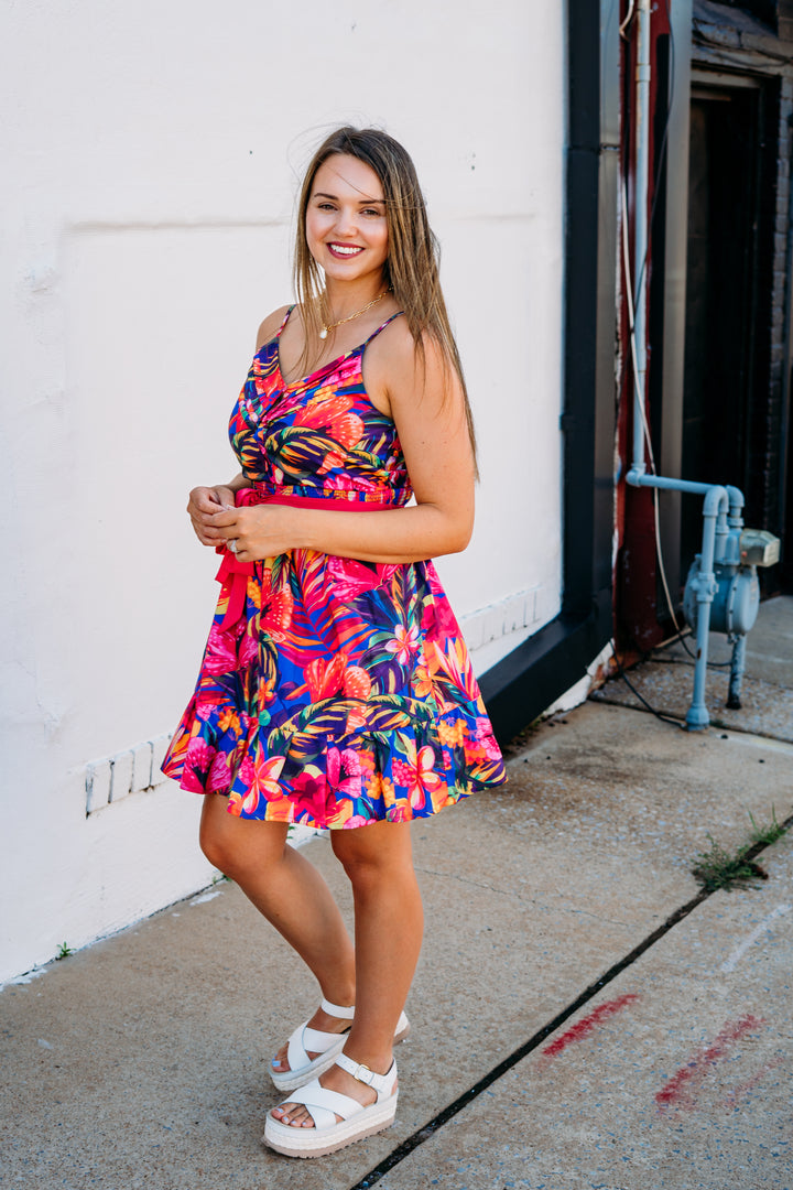 Joy Joy: Spagetti Strape Flounce Hem Dress in Hawaiian Bliss - The Vogue Boutique