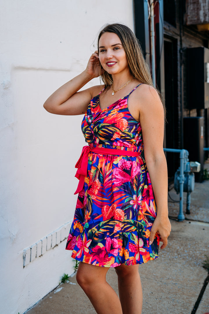 Joy Joy: Spagetti Strape Flounce Hem Dress in Hawaiian Bliss - The Vogue Boutique