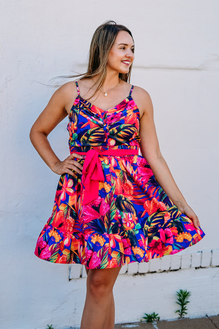 Joy Joy: Spagetti Strape Flounce Hem Dress in Hawaiian Bliss - The Vogue Boutique