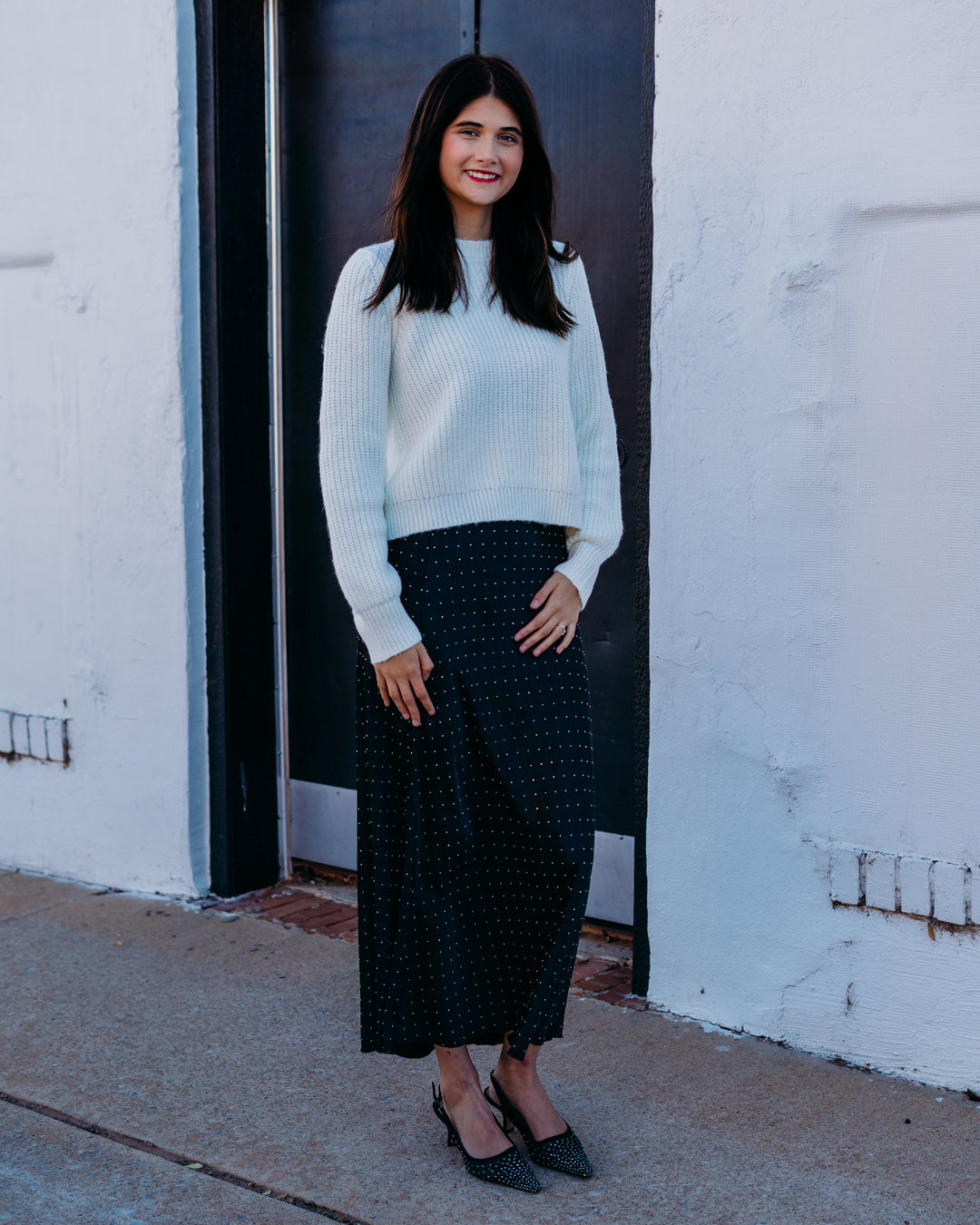 Design History: Sequin Bow Sweater in Winter White Combo - The Vogue Boutique