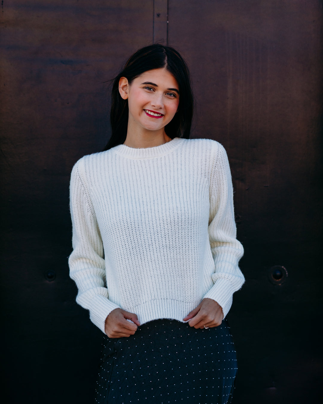 Design History: Sequin Bow Sweater in Winter White Combo - The Vogue Boutique