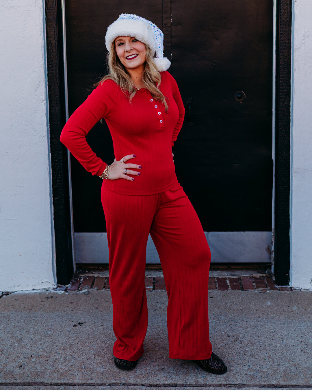 Z Supply: Holly Pointelle Long Sleeve Top in Festive Red - The Vogue Boutique