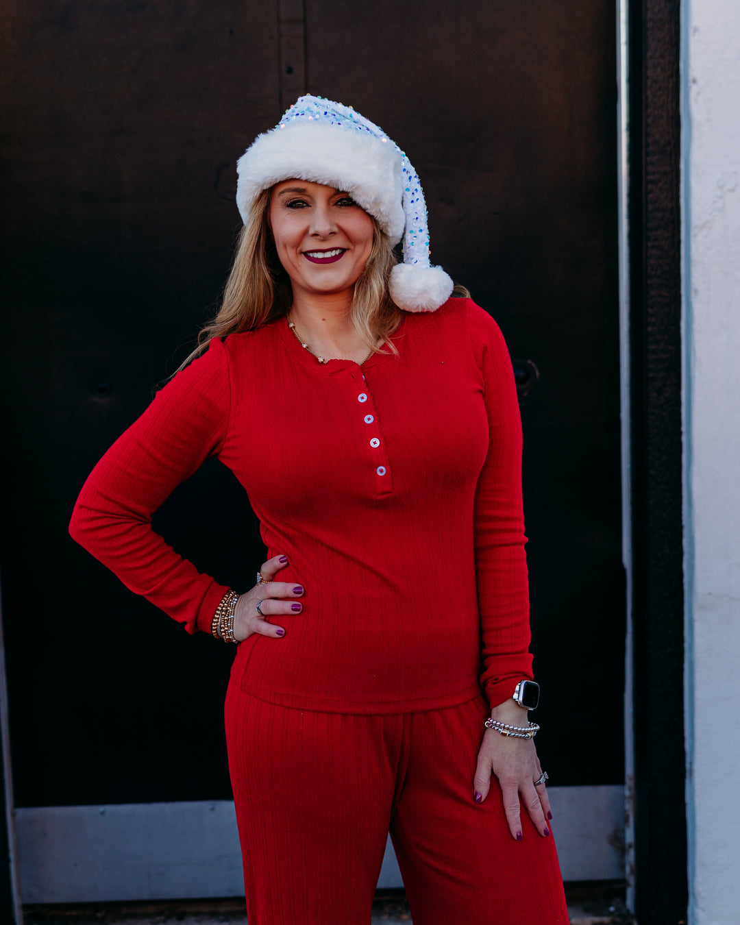 Z Supply: Holly Pointelle Long Sleeve Top in Festive Red - The Vogue Boutique