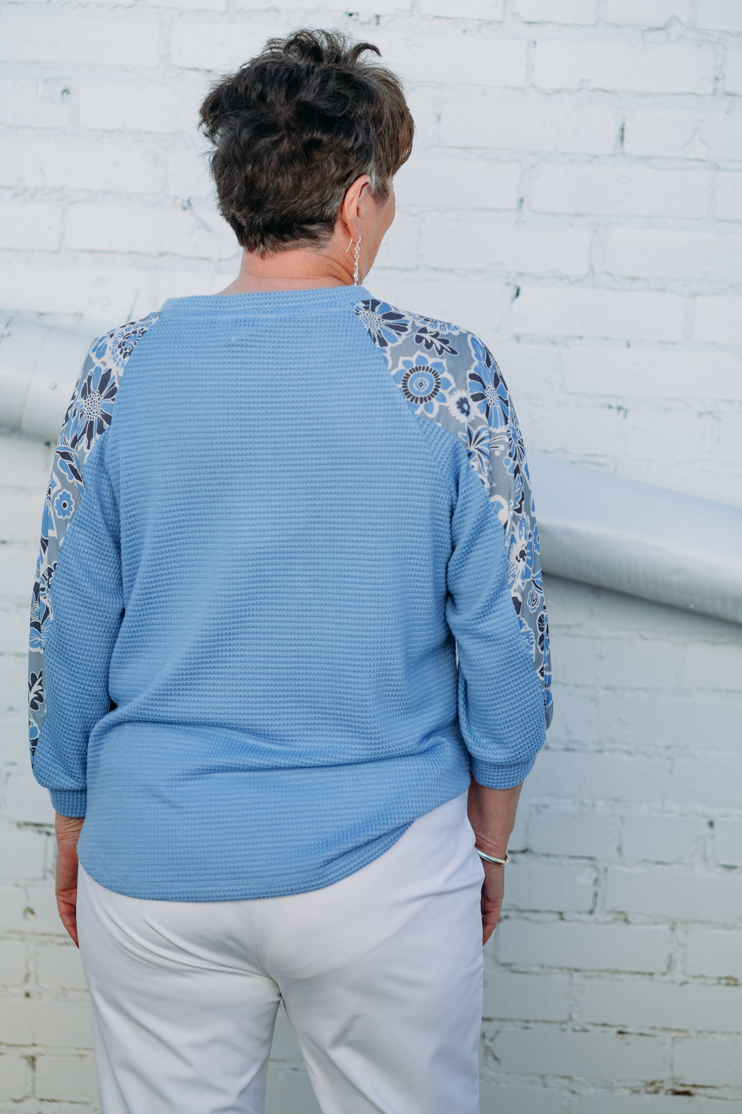Multiples: Cuffed Raglan 3/4 Sleeve Scoop Neck Top in CRNFLR M15210TM - The Vogue Boutique