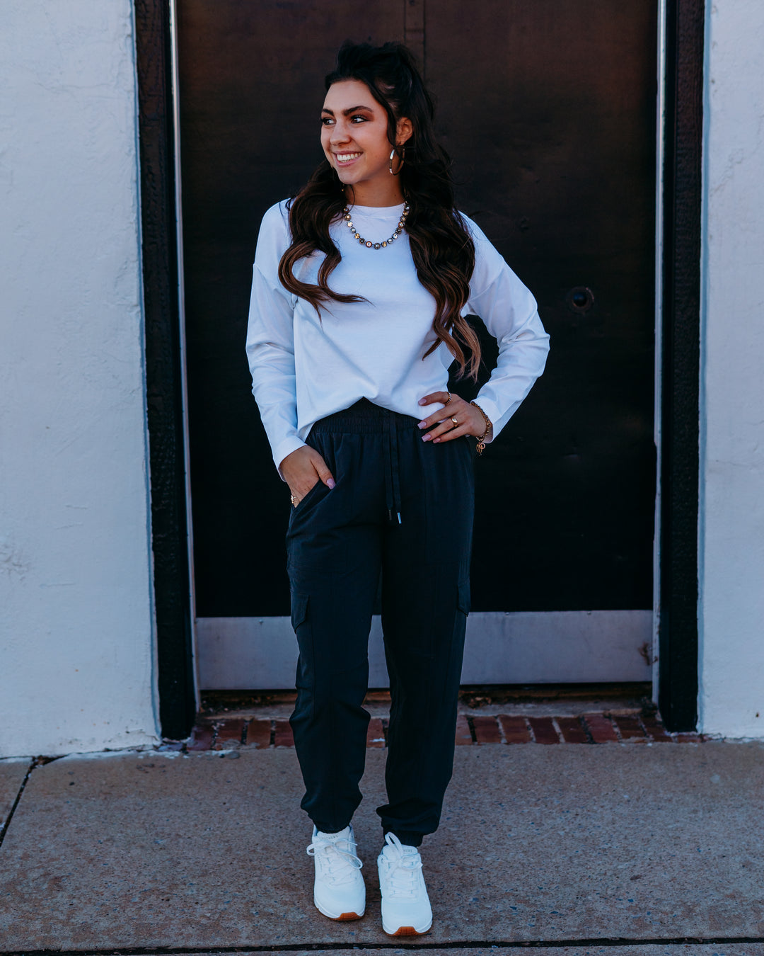 Spanx: Cotton Long Sleeve Crewneck Top in Classic White - The Vogue Boutique