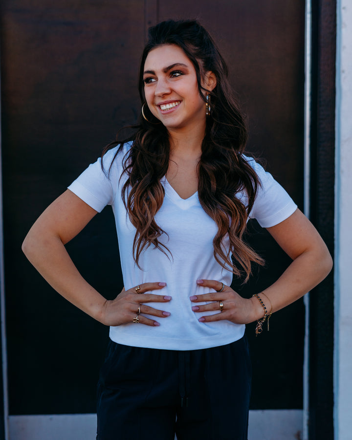 Spanx: Cotton V-Neck Tee in Classic White - The Vogue Boutique