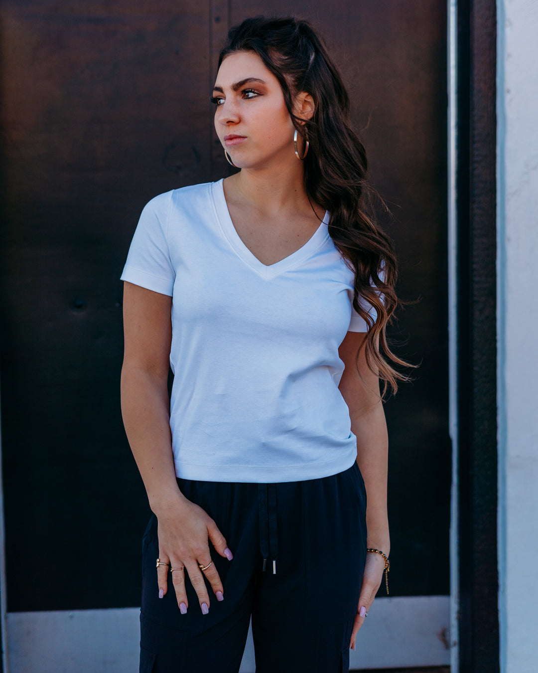 Spanx: Cotton V-Neck Tee in Classic White - The Vogue Boutique