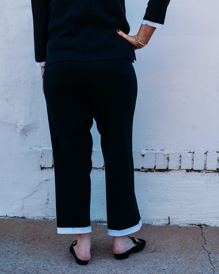Multiples: P/O Elastic Waist Wide Leg Crop Pant in Black (M16106PM) - The Vogue Boutique