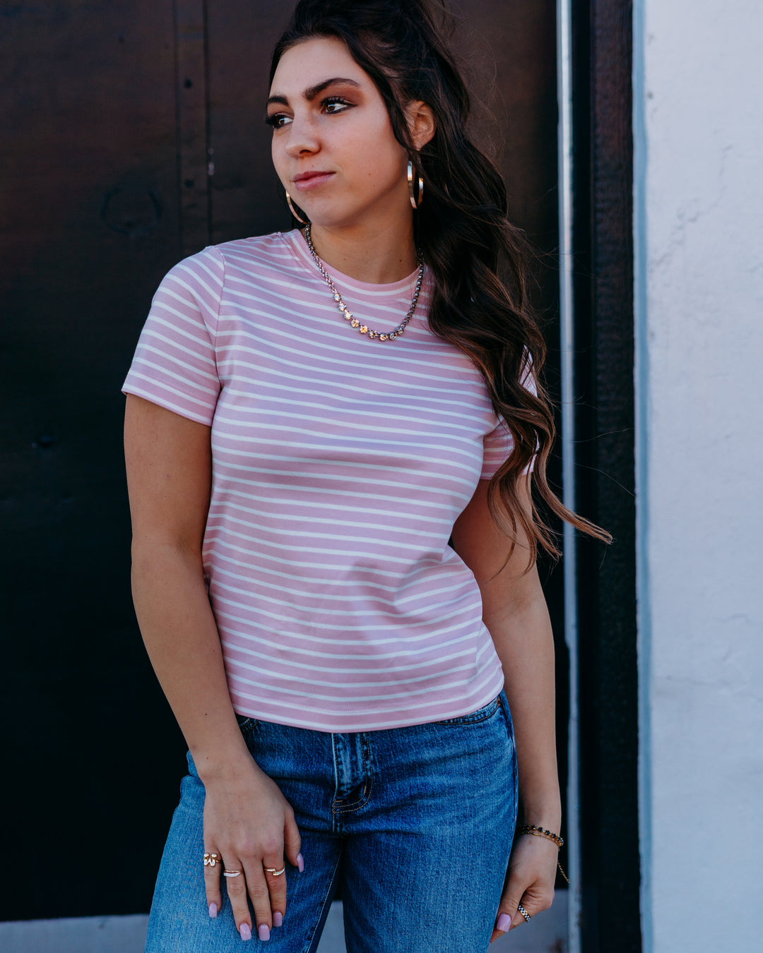 Spanx: Cotton Crewneck Tee in Fleur Stripe - The Vogue Boutique