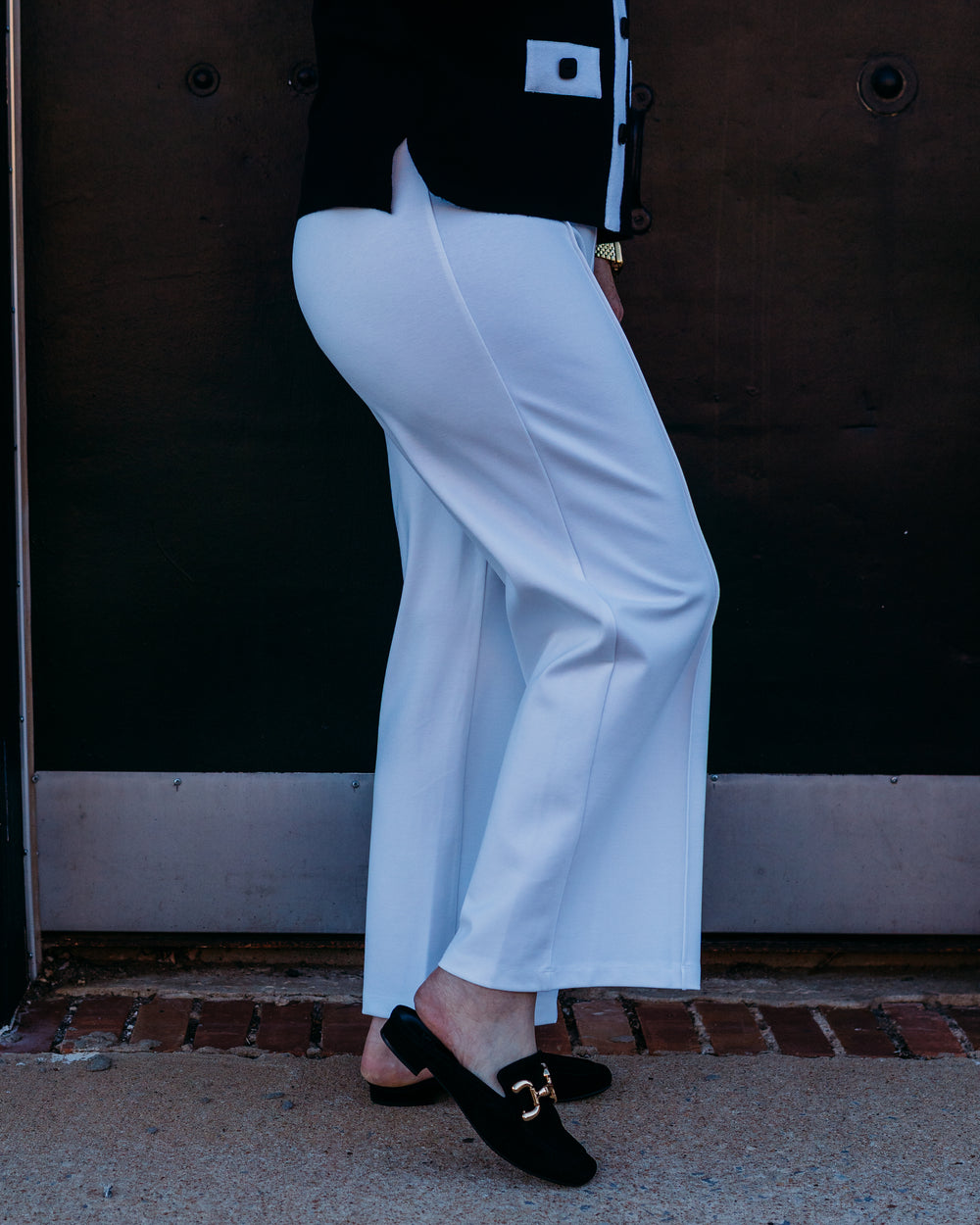 Multiples: Pull Over Elastic Waist Pintuck Front Wide Leg Crop Pant in White (M37505PM) - The Vogue Boutique