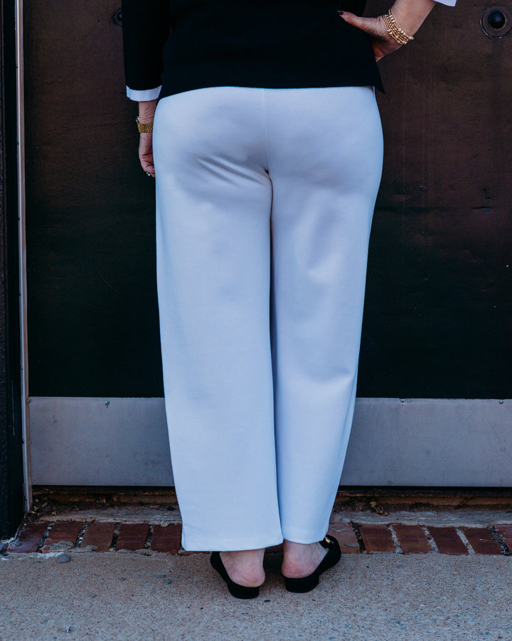 Multiples: Pull Over Elastic Waist Pintuck Front Wide Leg Crop Pant in White (M37505PM) - The Vogue Boutique