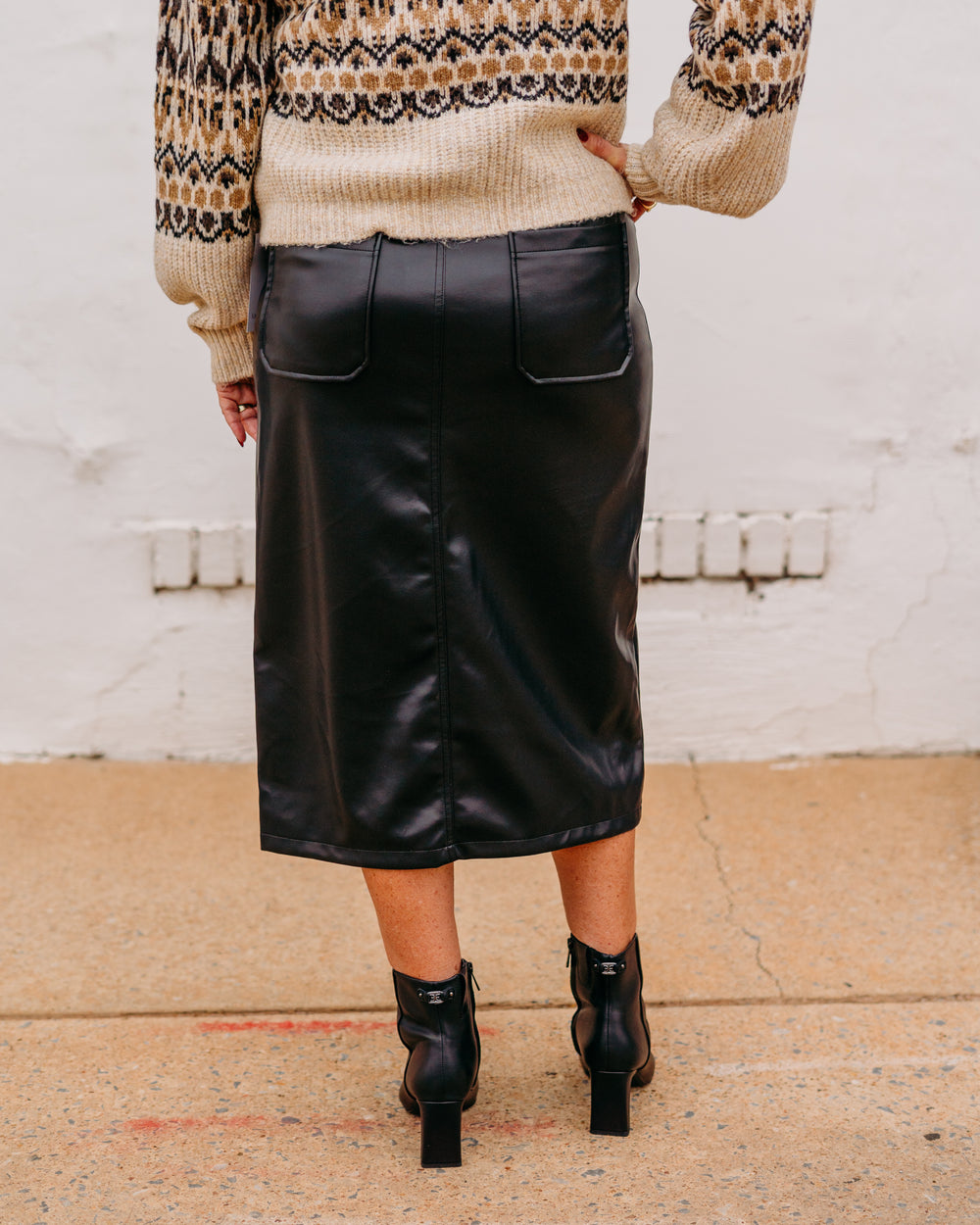 Karen Kane: Faux Leather Midi Skirt in Black 3L69900 - The Vogue Boutique