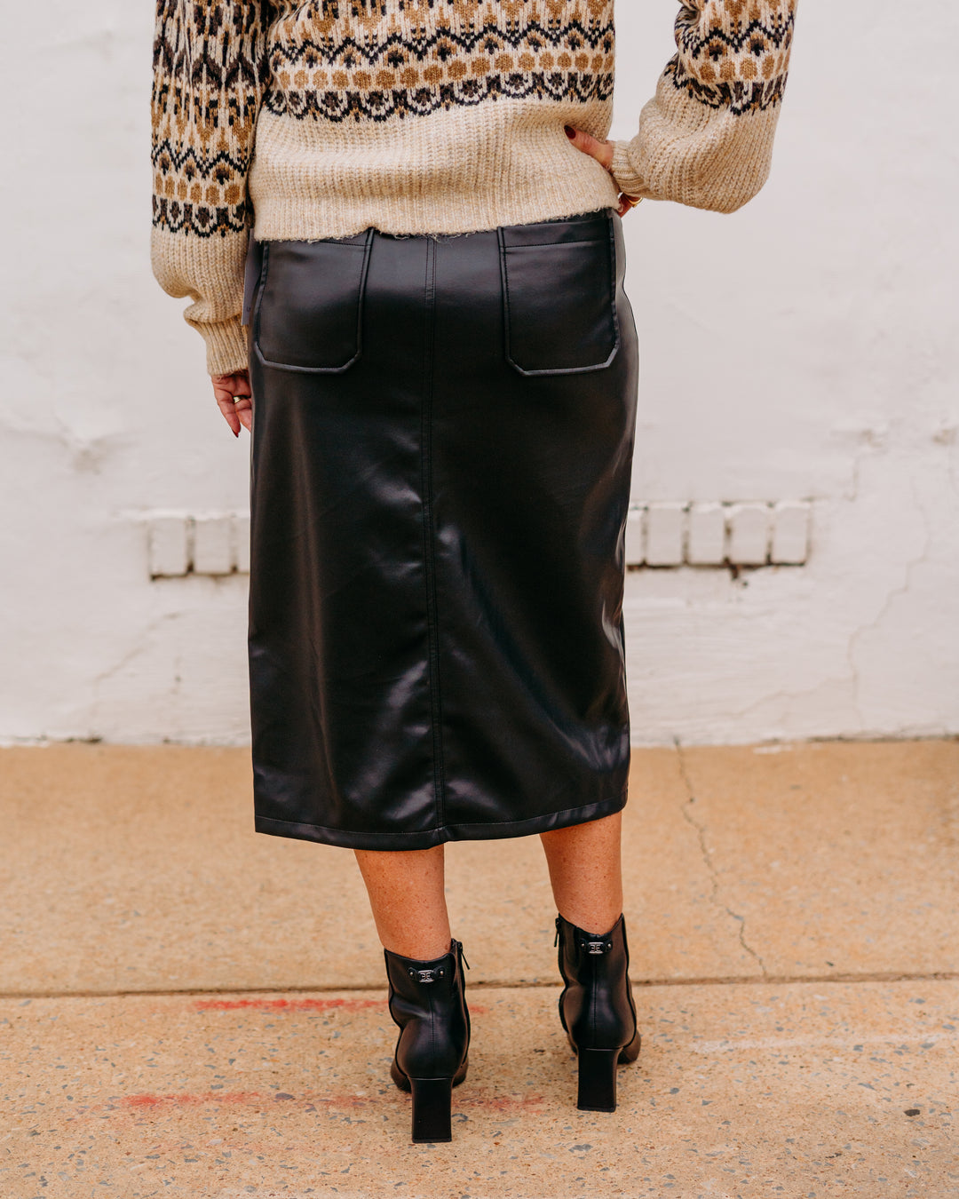 Karen Kane: Faux Leather Midi Skirt in Black 3L69900 - The Vogue Boutique