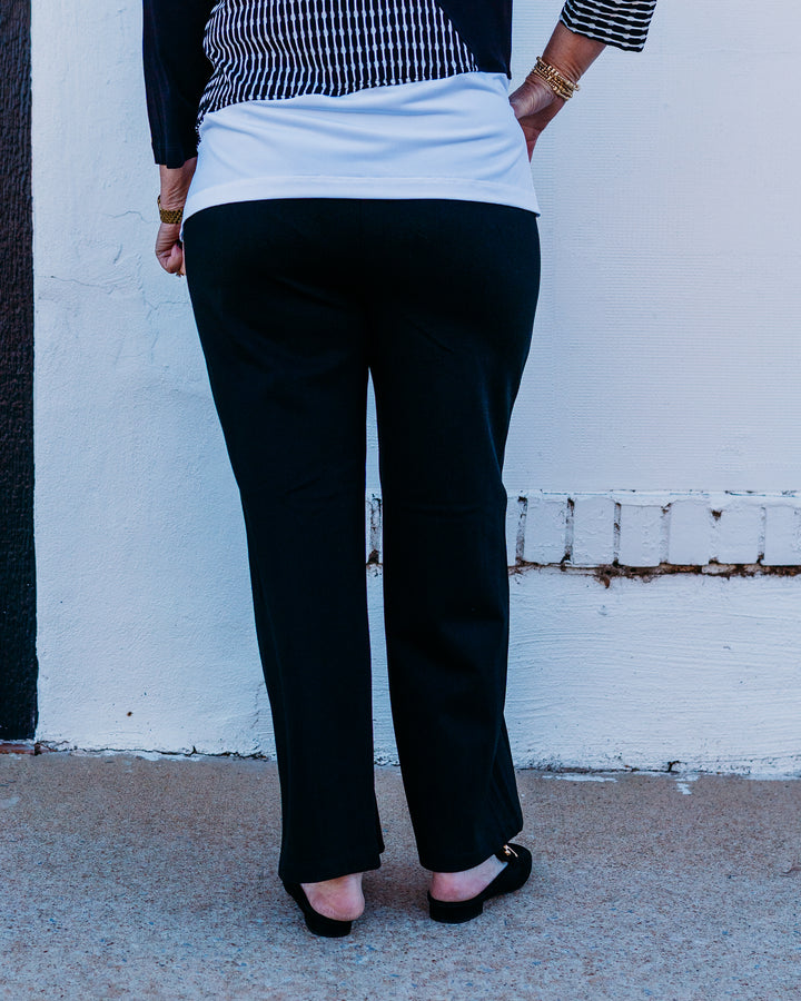 Multiples: Pull Over Elastic Waist Pintuck Front Wide Leg Crop Pant in Black (M35705PM) - The Vogue Boutique