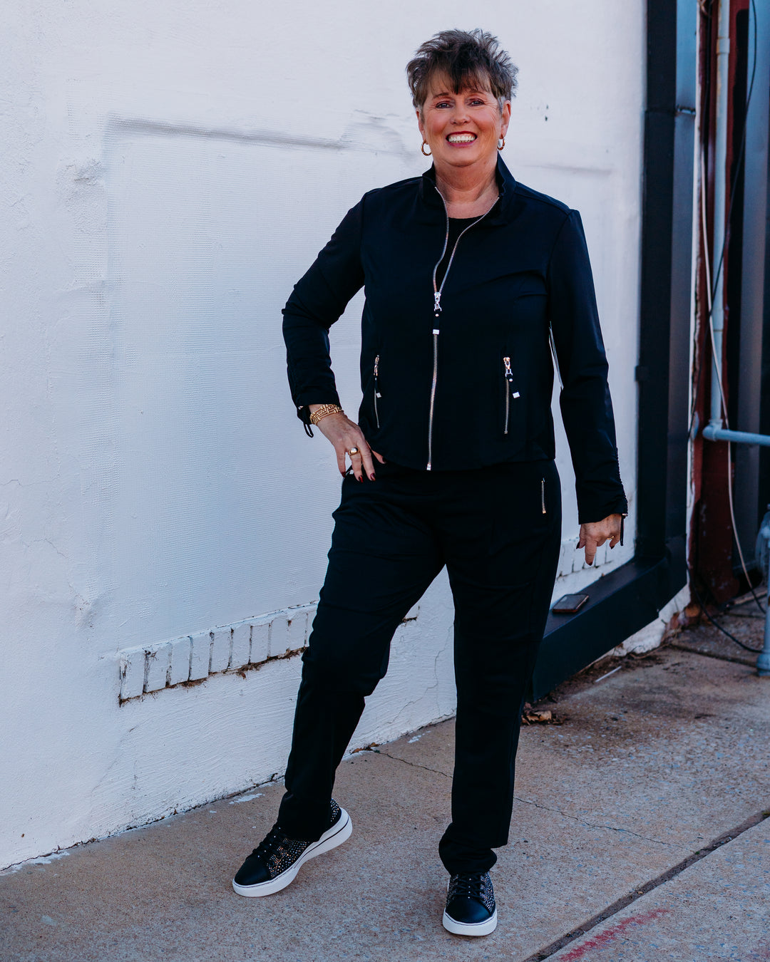 Multiples: Drawstring Elastic Waist Pull Over Zip Pocket Jogger Style Ankle Pant in Black (M35703PM) - The Vogue Boutique