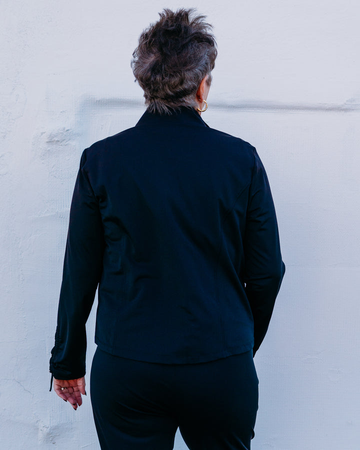 Multiples: Long Sleeve Zip Up Collar Jacket in Black (M16720JM) - The Vogue Boutique
