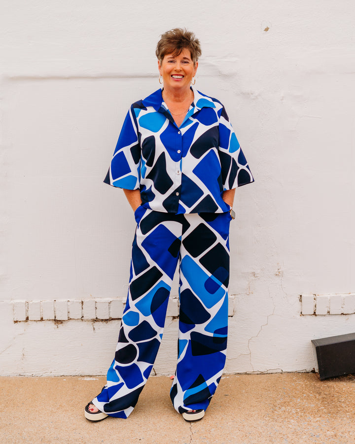 Jospeh Ribkoff: Recycled Woven Geometric Print Wide Leg Pull-On Pants (262155)
