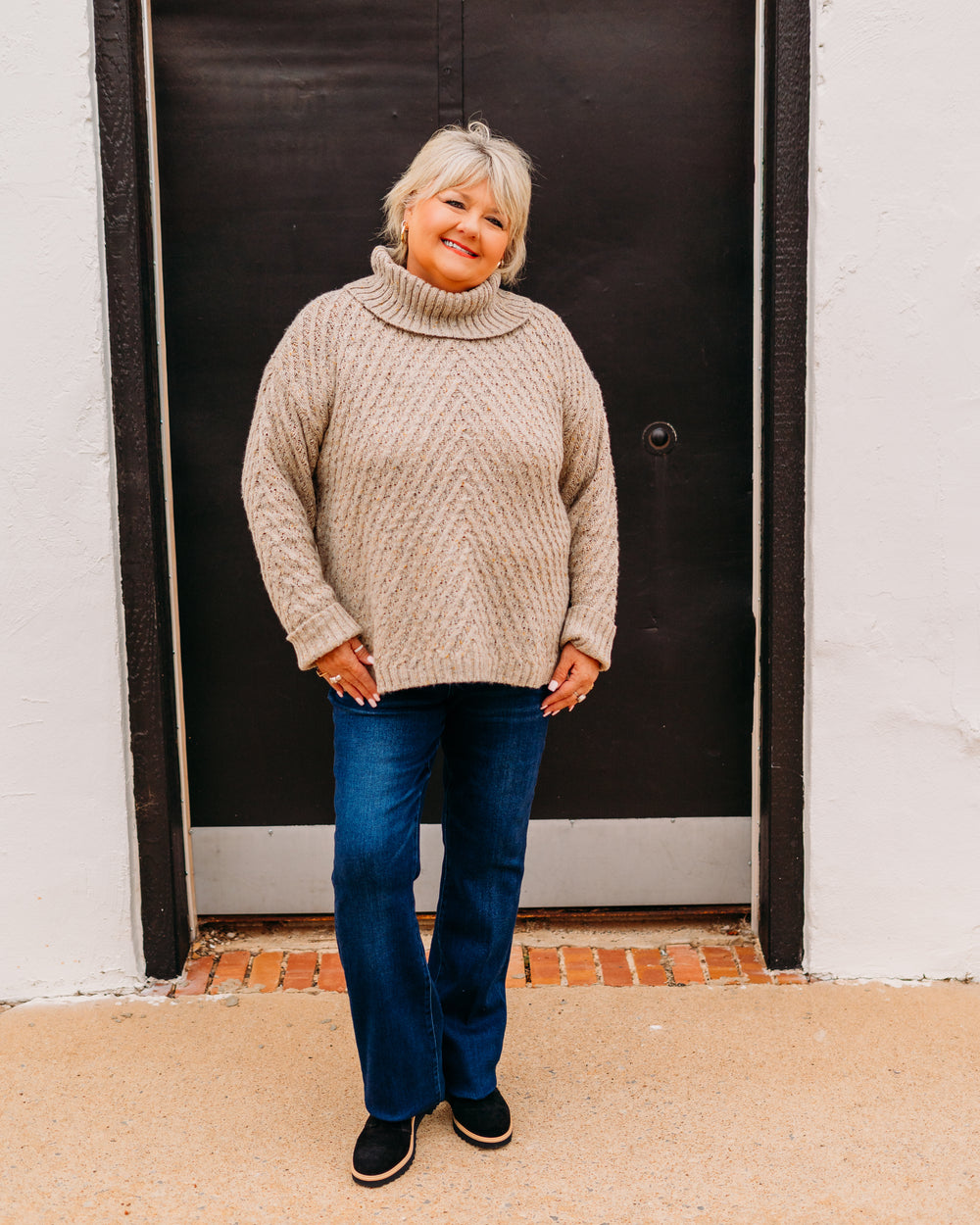 Charlie B: Diagonal Cable Sweater in Cream - The Vogue Boutique