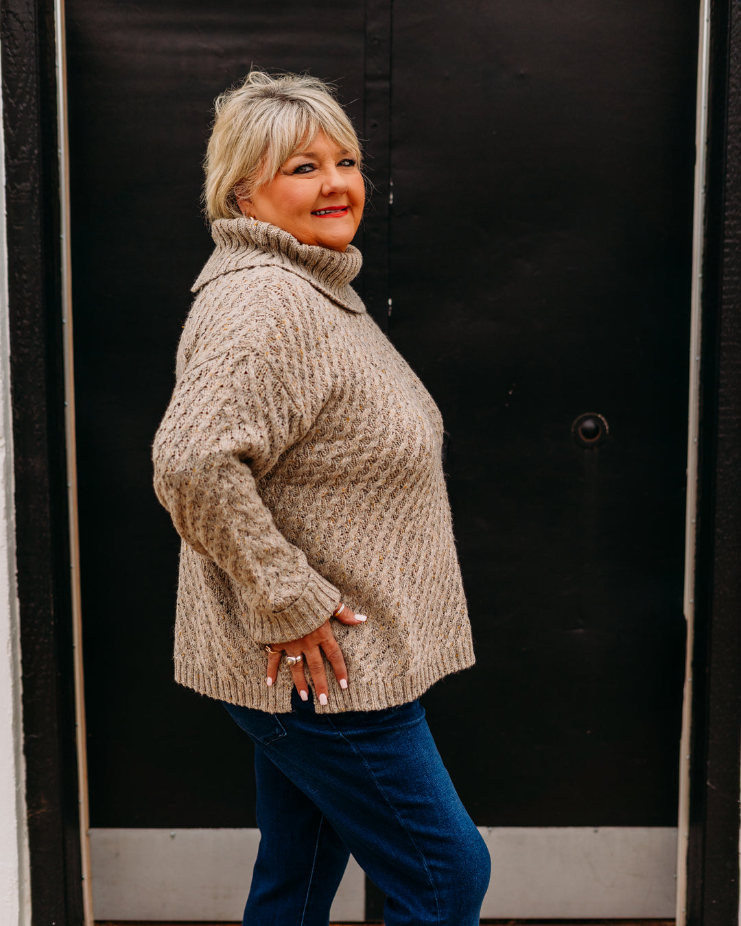 Charlie B: Diagonal Cable Sweater in Cream - The Vogue Boutique