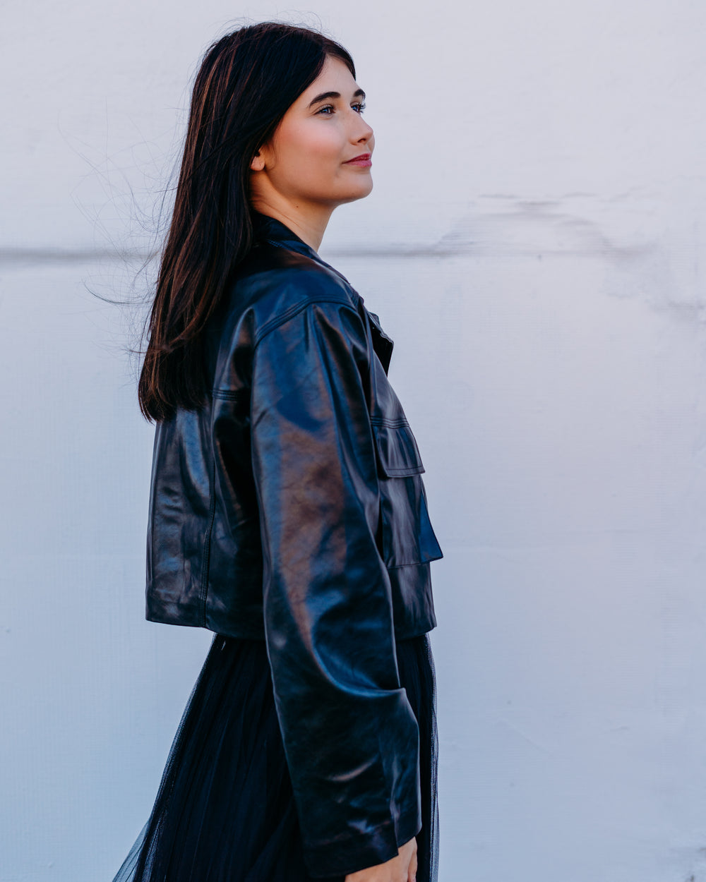 Elan: Black Faux Leather Jacket fl8258 - The Vogue Boutique