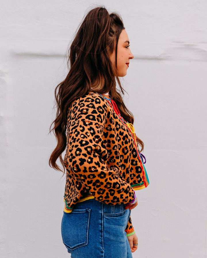 Queen Of Sparkles: Leopard Multi Tie Rhinestone Sweater (SP26095) - The Vogue Boutique