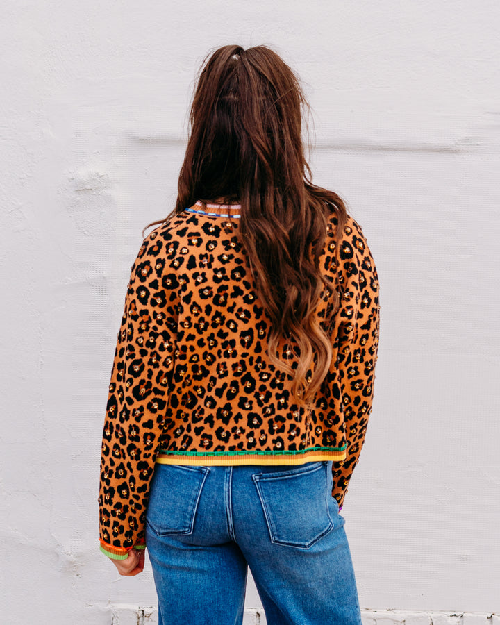 Queen Of Sparkles: Leopard Multi Tie Rhinestone Sweater (SP26095) - The Vogue Boutique