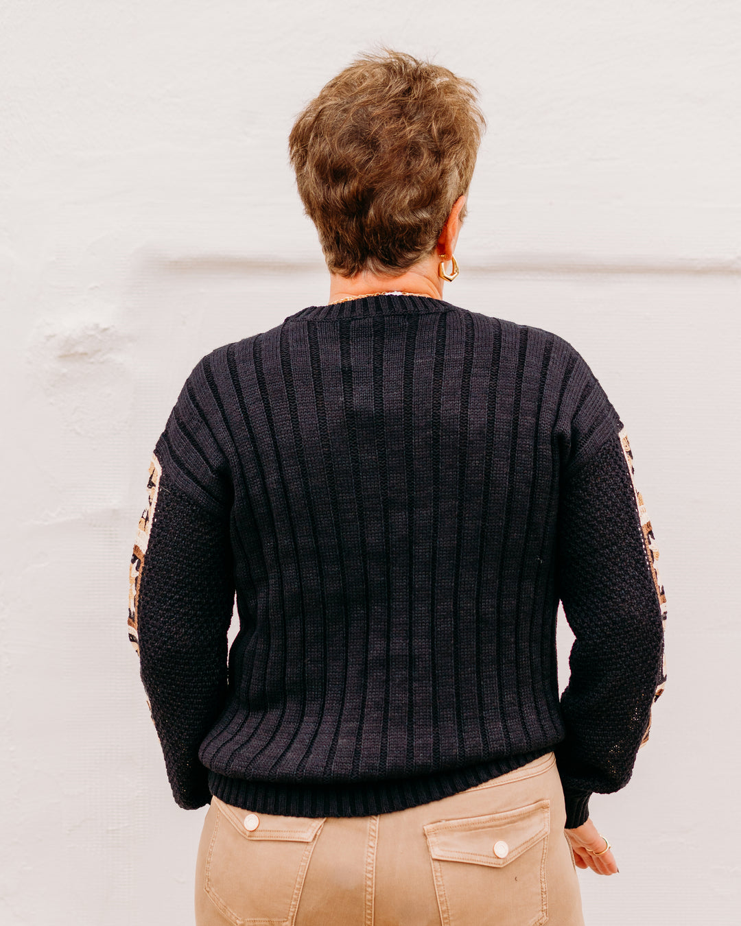 Charlie B: Sweater With Crochet Sleeve in Black - The Vogue Boutique
