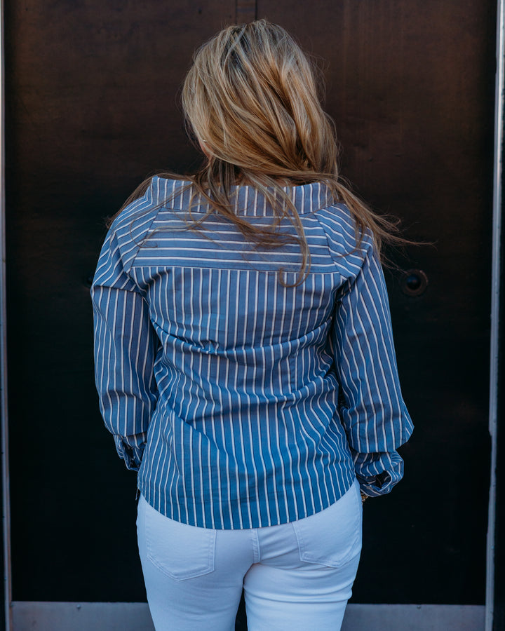 French Dressing Jeans: V-Neck Shirt in SPS-ETHIER STRIPES (7699962) - The Vogue Boutique