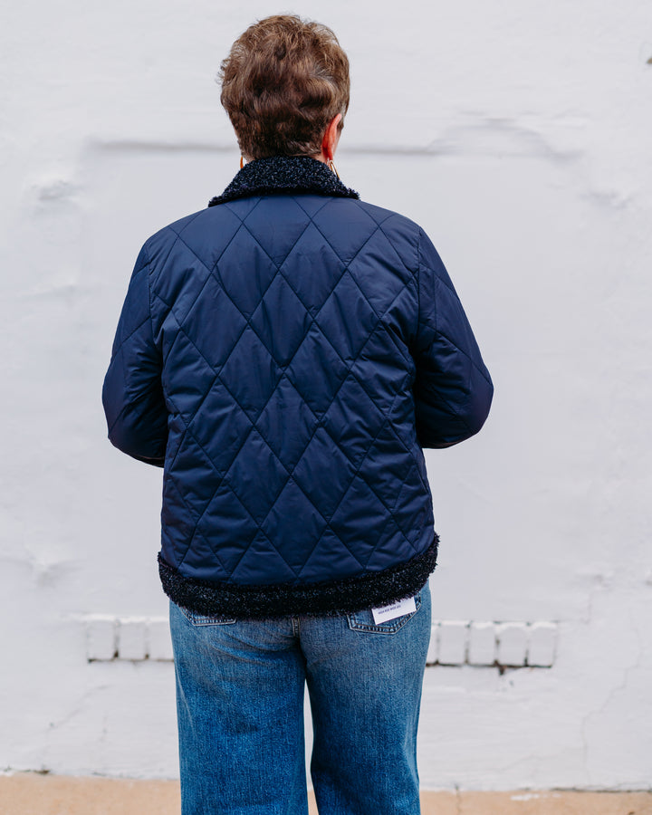 French Dressing Jeans: Indigo Quilted Sparkle Tweed Jacket 1458209 - The Vogue Boutique
