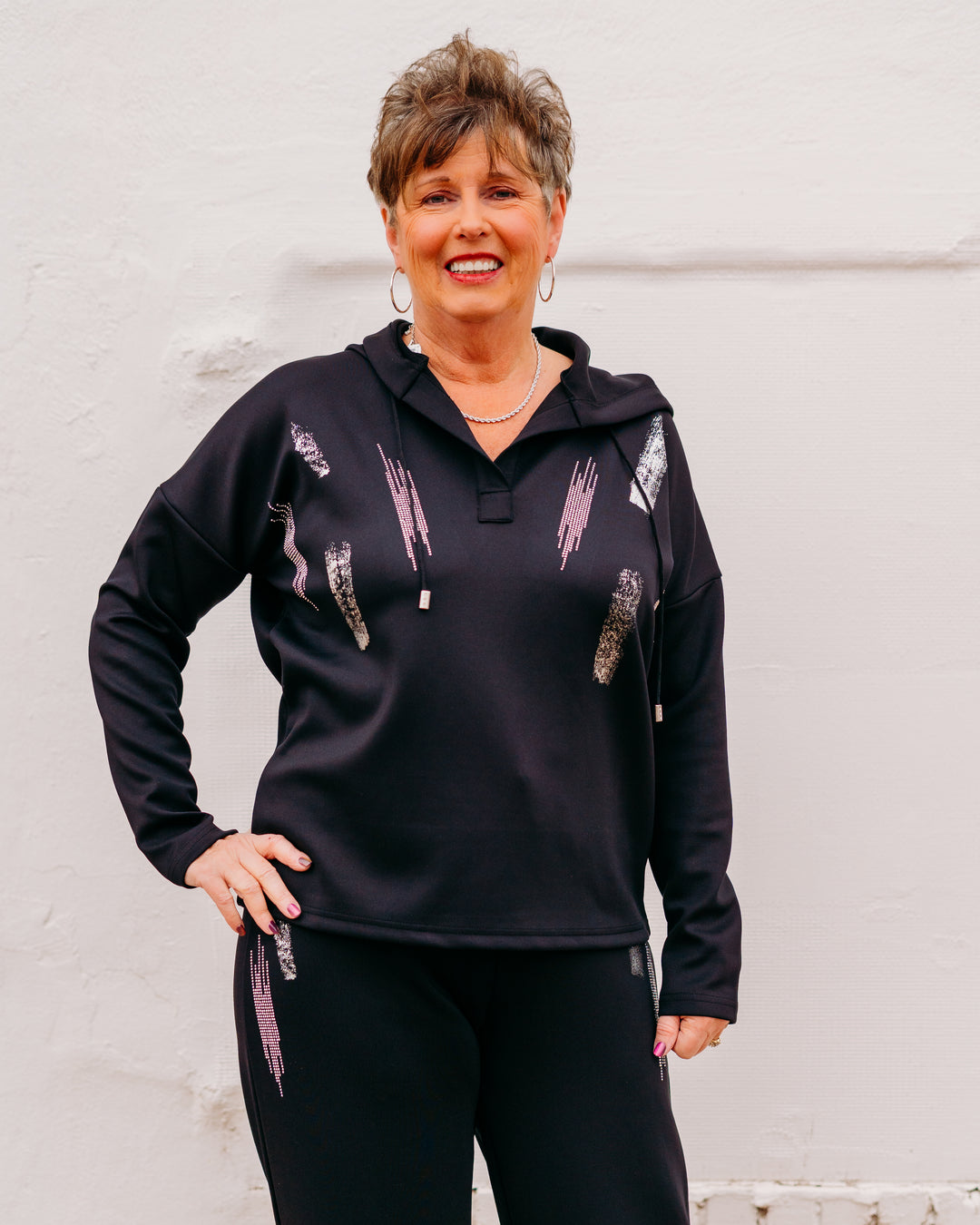 Frank Lyman: Black Knit Top Hoodie 253776 - The Vogue Boutique