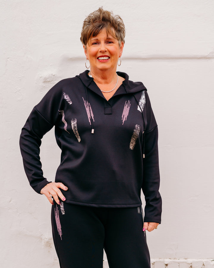 Frank Lyman: Black Knit Top Hoodie 253776 - The Vogue Boutique