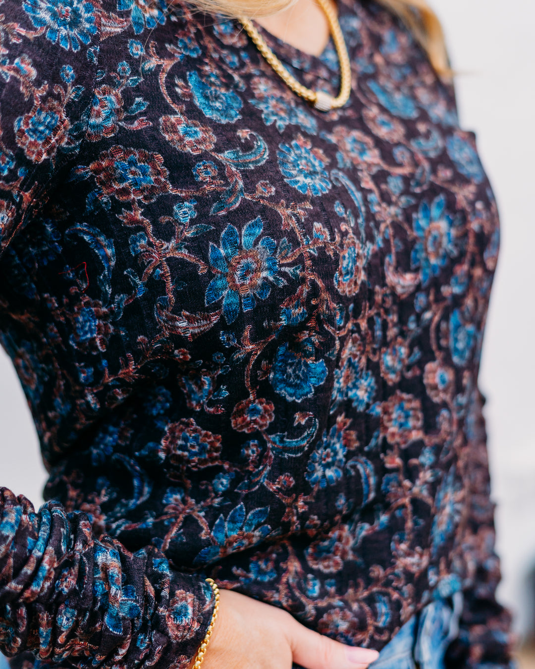 French Dressing Jeans: Black Crest Floral Long Sleeve Top 3184508 - The Vogue Boutique