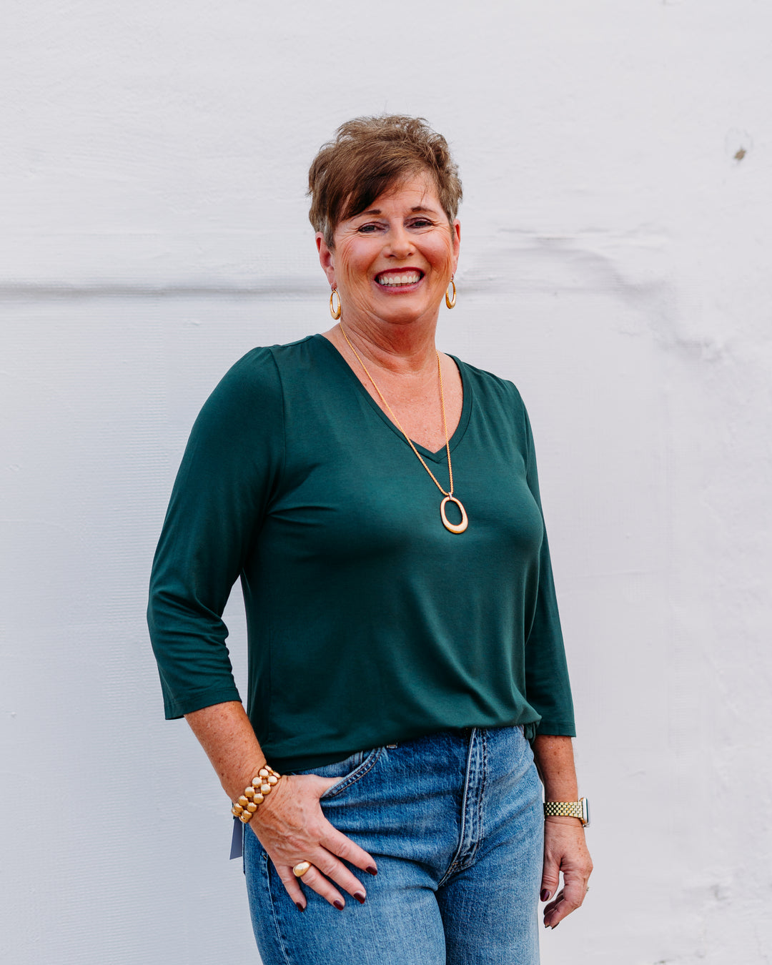 French Dressing Jeans: Spruce 3/4 Sleeve V-Neck Top 3318756 - The Vogue Boutique