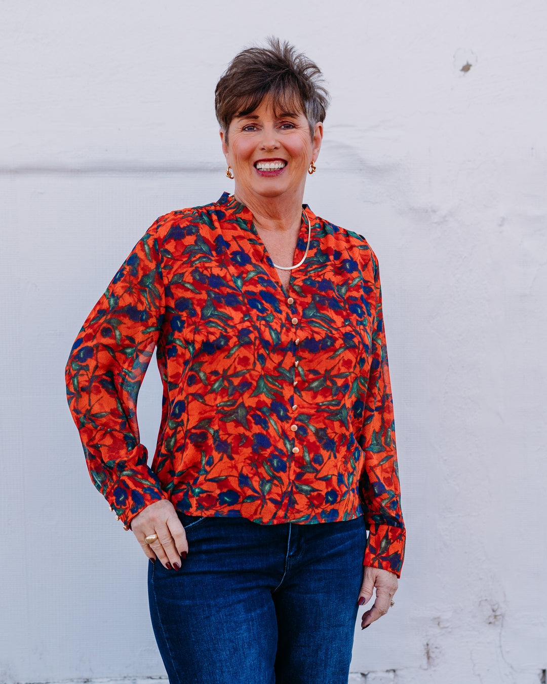 Joy Joy: Front Split Button Top in Marigold (75K4920) - The Vogue Boutique